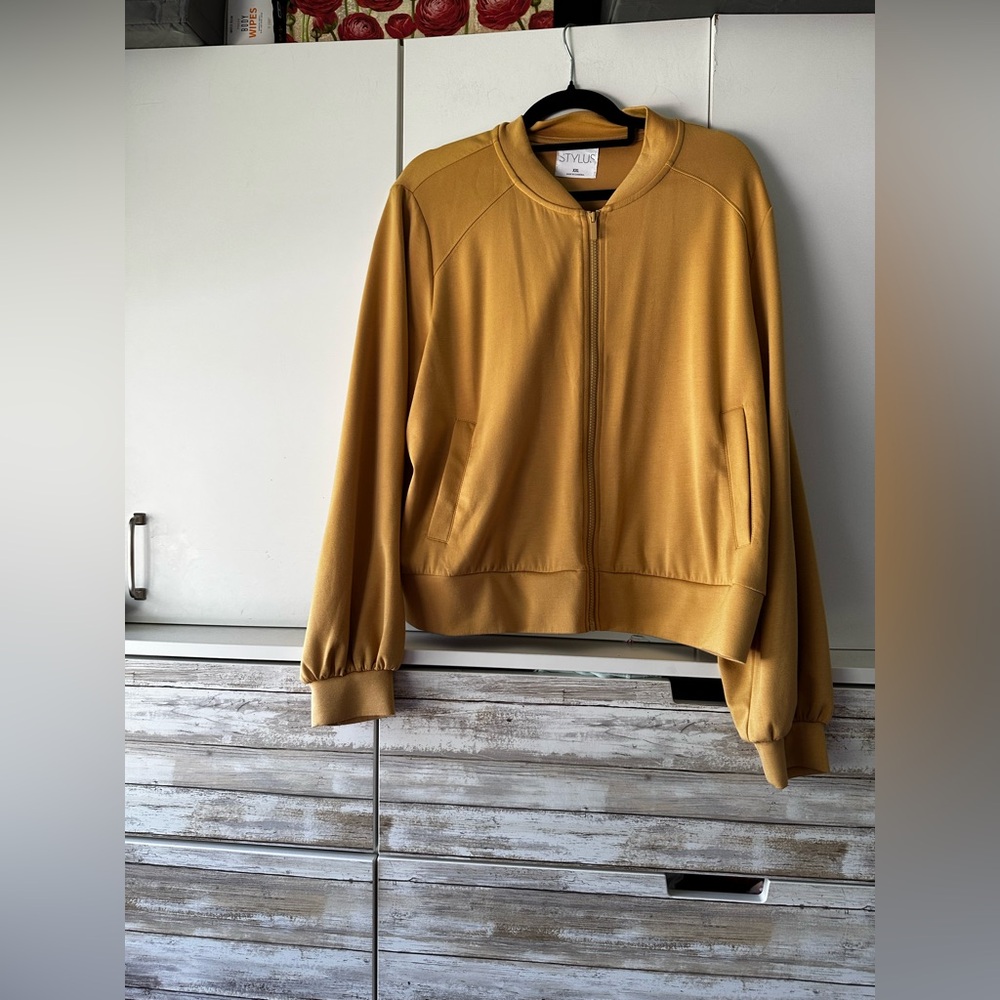 💛 Stylus Mustard Gold Zip Front Bomber Jacket Size XXL